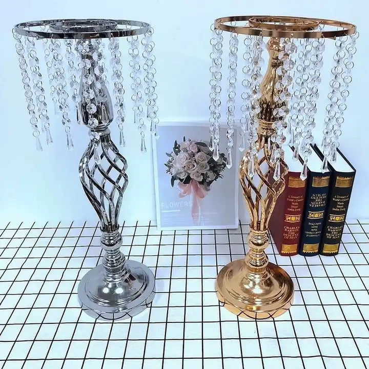 Rental Gold Crystal Metal Flower Wedding Table Centerpiece