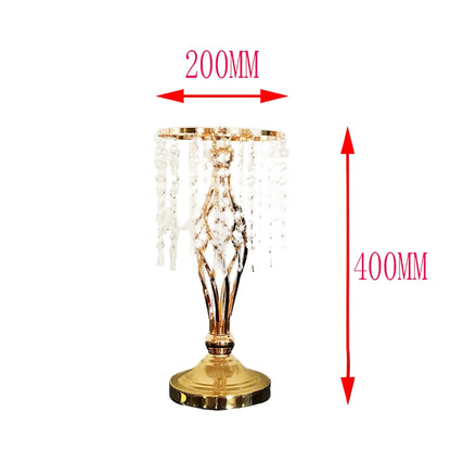 FraSyl Crystal Centerpiece Stand Rental, Gold Metal Riser with Hanging Crystal Beads, Wedding & Event Décor