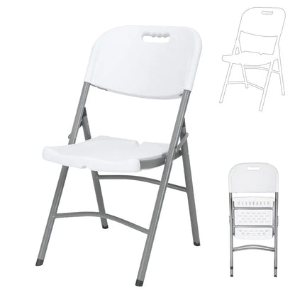FraSyl Folding Chair Rental, White Plastic Seat with Steel Frame, Indoor & Outdoor Event Seating