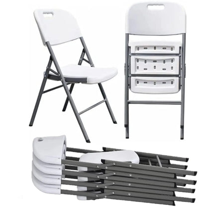 FraSyl Folding Chair Rental, White Plastic Seat with Steel Frame, Indoor & Outdoor Event Seating