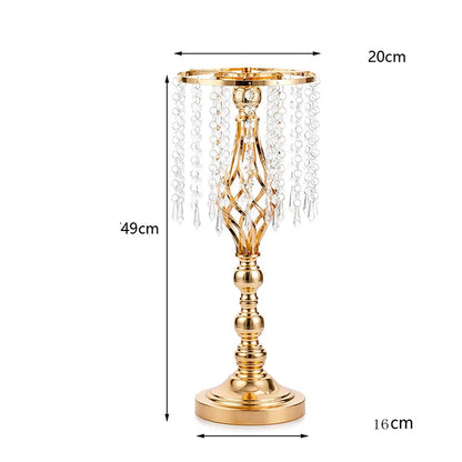 FraSyl Crystal Centerpiece Stand Rental, Gold Metal Riser with Hanging Crystal Beads, Wedding & Event Décor