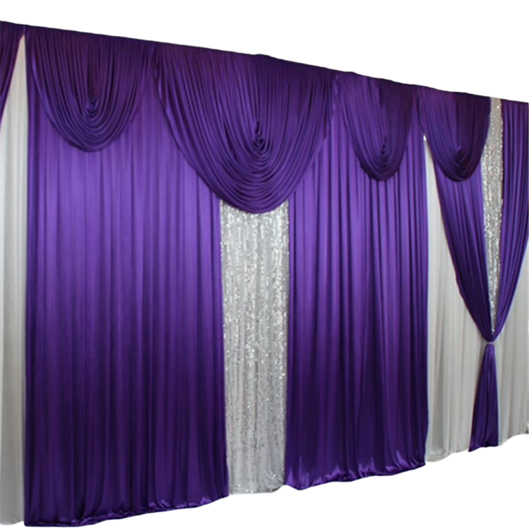 FraSyl Draped Backdrop Rental, Ice Silk with Swag Valance, 10×10 & 20×10 ft