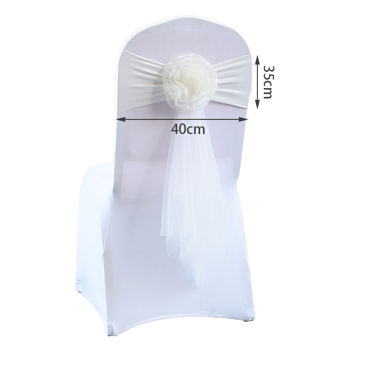 FraSyl Chiffon Rosette Chair Sash Rental, Stretch Band with Flower & Tail