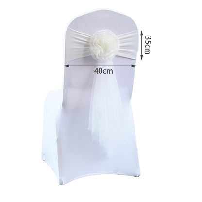 FraSyl Chiffon Rosette Chair Sash Rental, Stretch Band with Flower & Tail